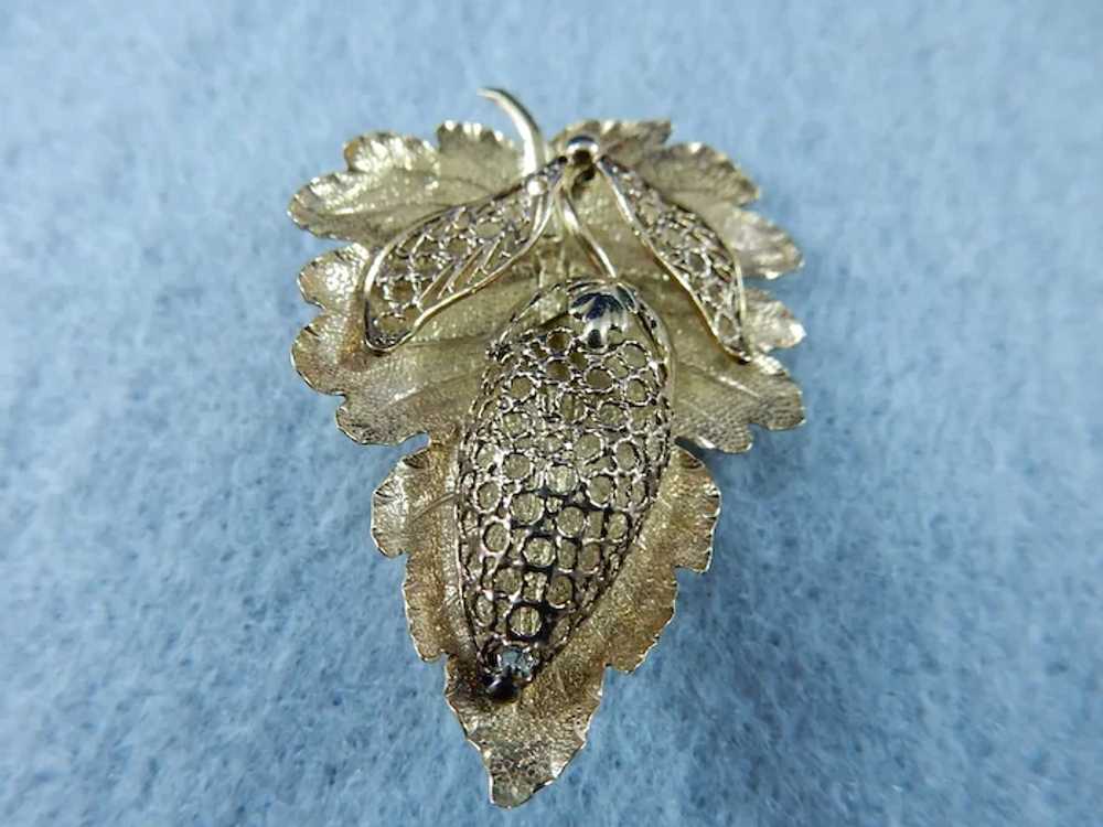 14 Karat Vintage Leaf Pin with Diamond Accent - image 5