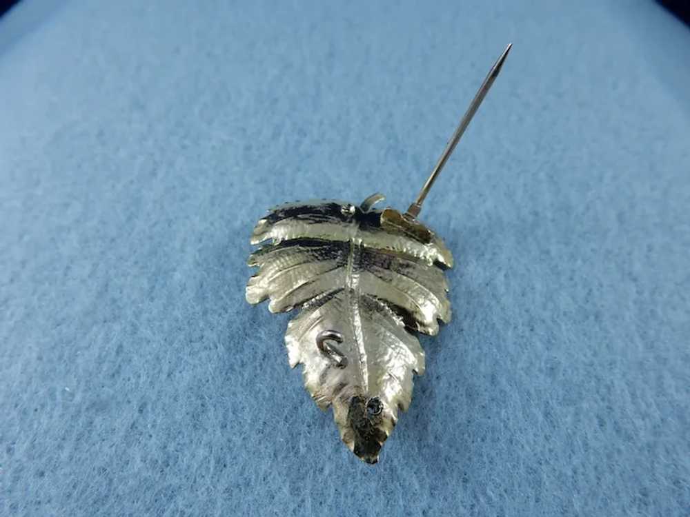14 Karat Vintage Leaf Pin with Diamond Accent - image 6