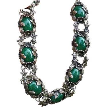 Ornate  Necklace 900 Silver With Green Stones - image 1