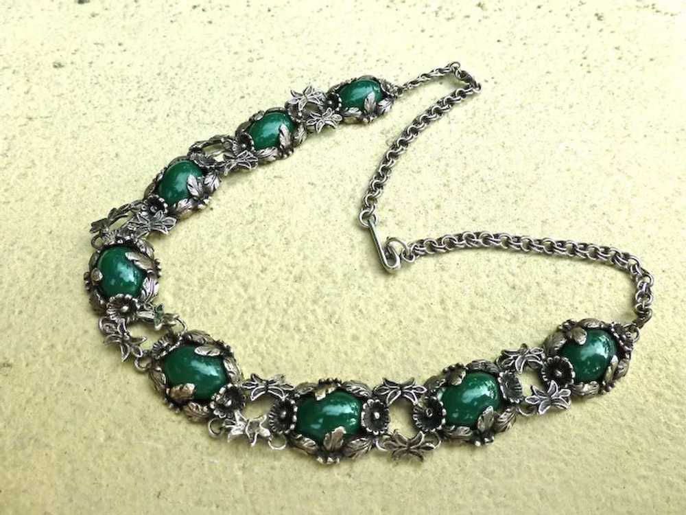 Ornate  Necklace 900 Silver With Green Stones - image 3