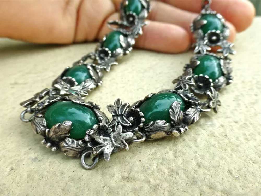 Ornate  Necklace 900 Silver With Green Stones - image 6