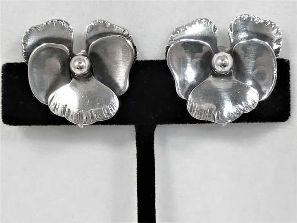 Sterling Silver Pansy Pin Earrings ORB Otto Rober… - image 4