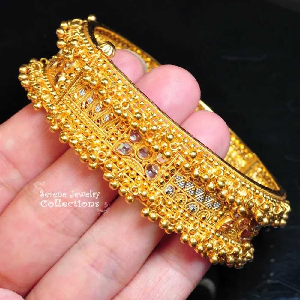 22k Solid Yellow And White Gold Fancy Bangle brac… - image 10