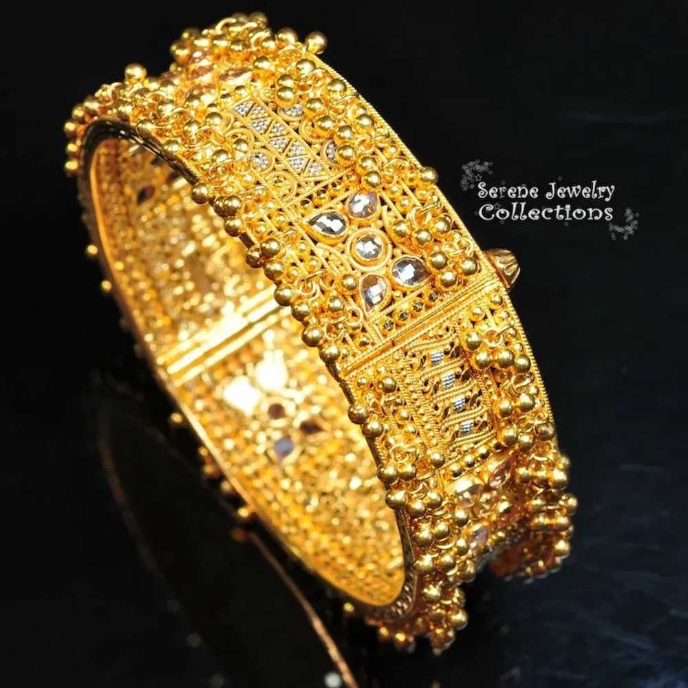 22k Solid Yellow And White Gold Fancy Bangle brac… - image 3