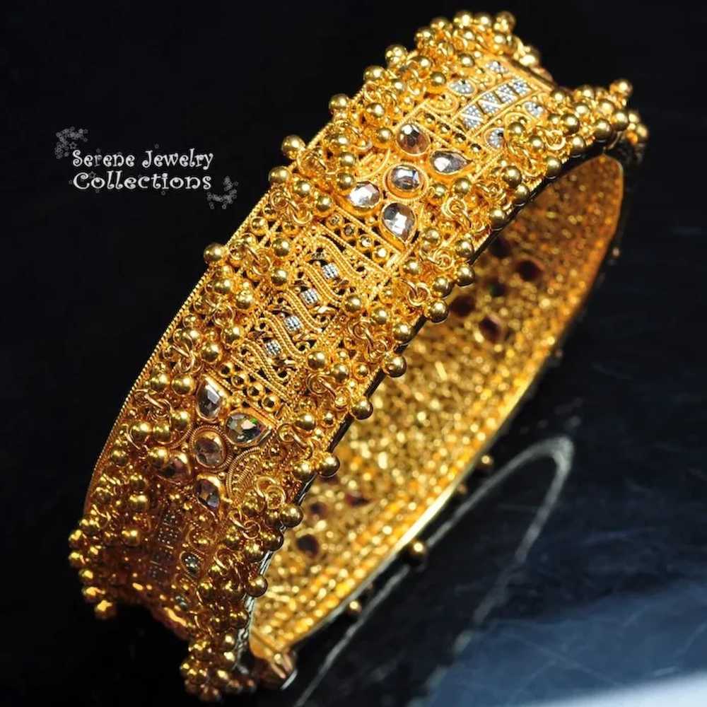 22k Solid Yellow And White Gold Fancy Bangle brac… - image 6