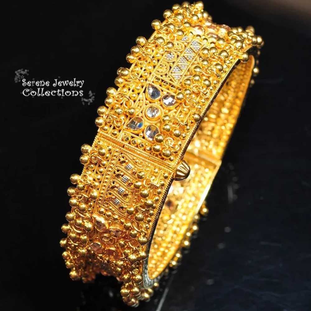 22k Solid Yellow And White Gold Fancy Bangle brac… - image 7