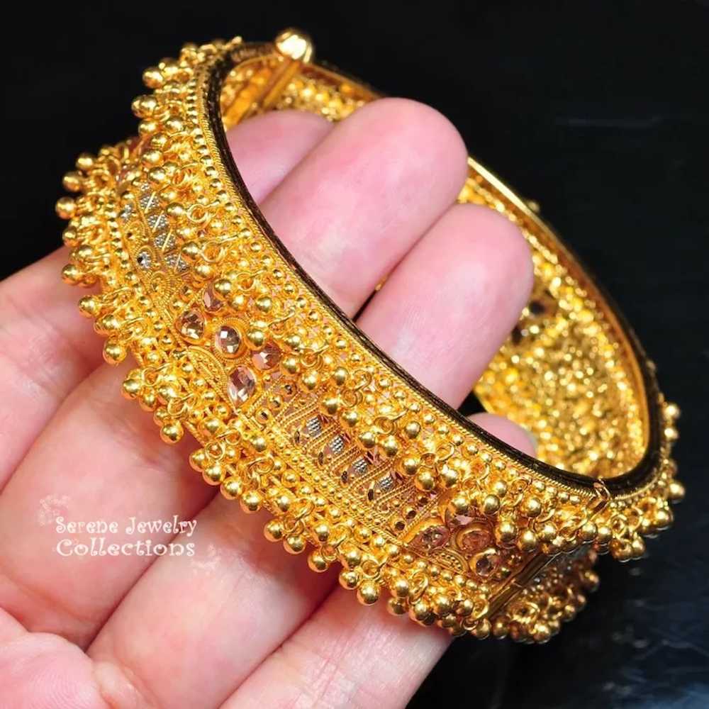 22k Solid Yellow And White Gold Fancy Bangle brac… - image 8