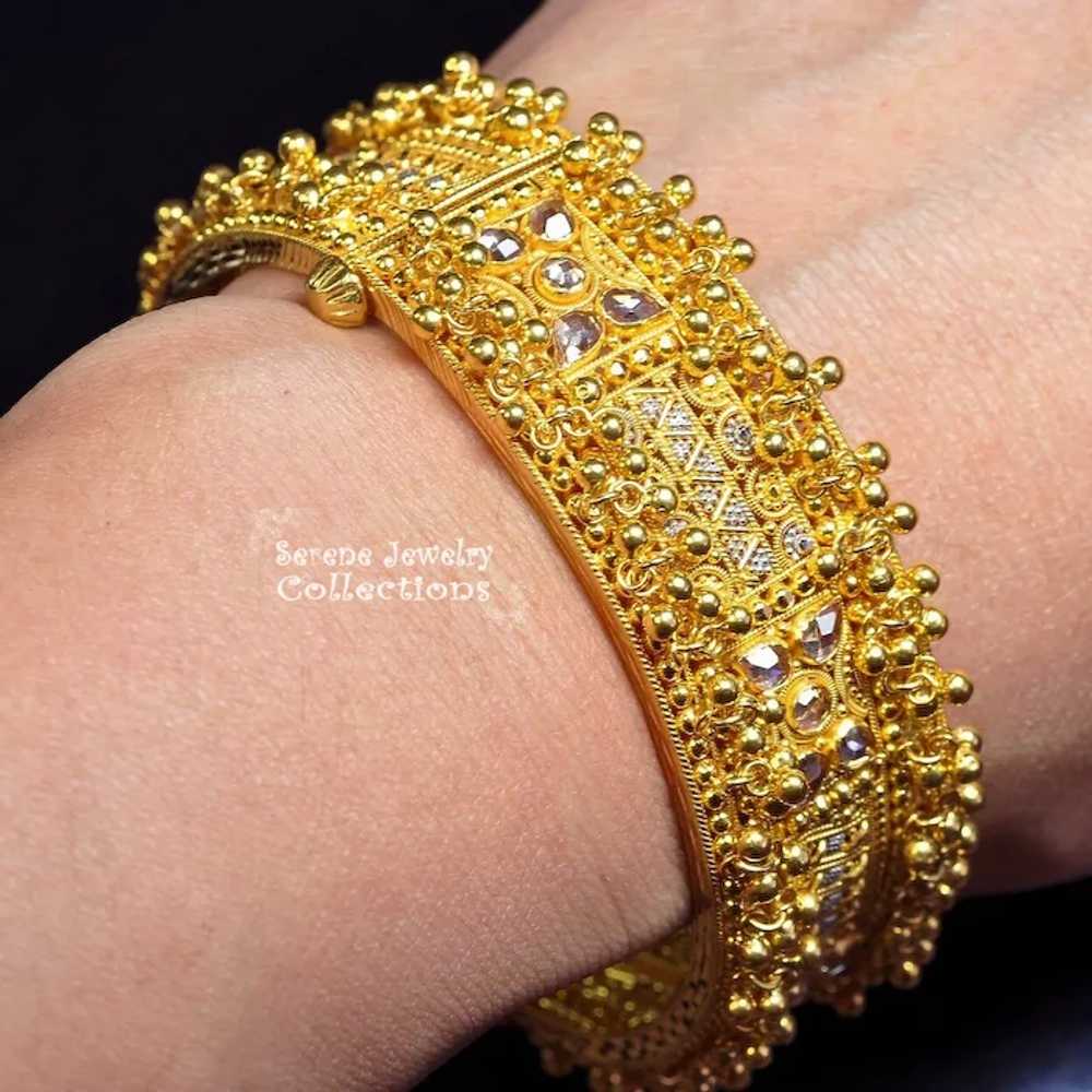 22k Solid Yellow And White Gold Fancy Bangle brac… - image 9