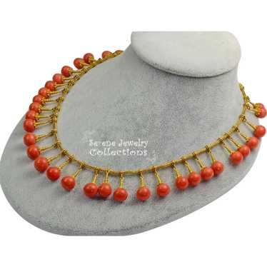 8.6MM-10.5MM Coral Round 21k Solid gold Necklace … - image 1