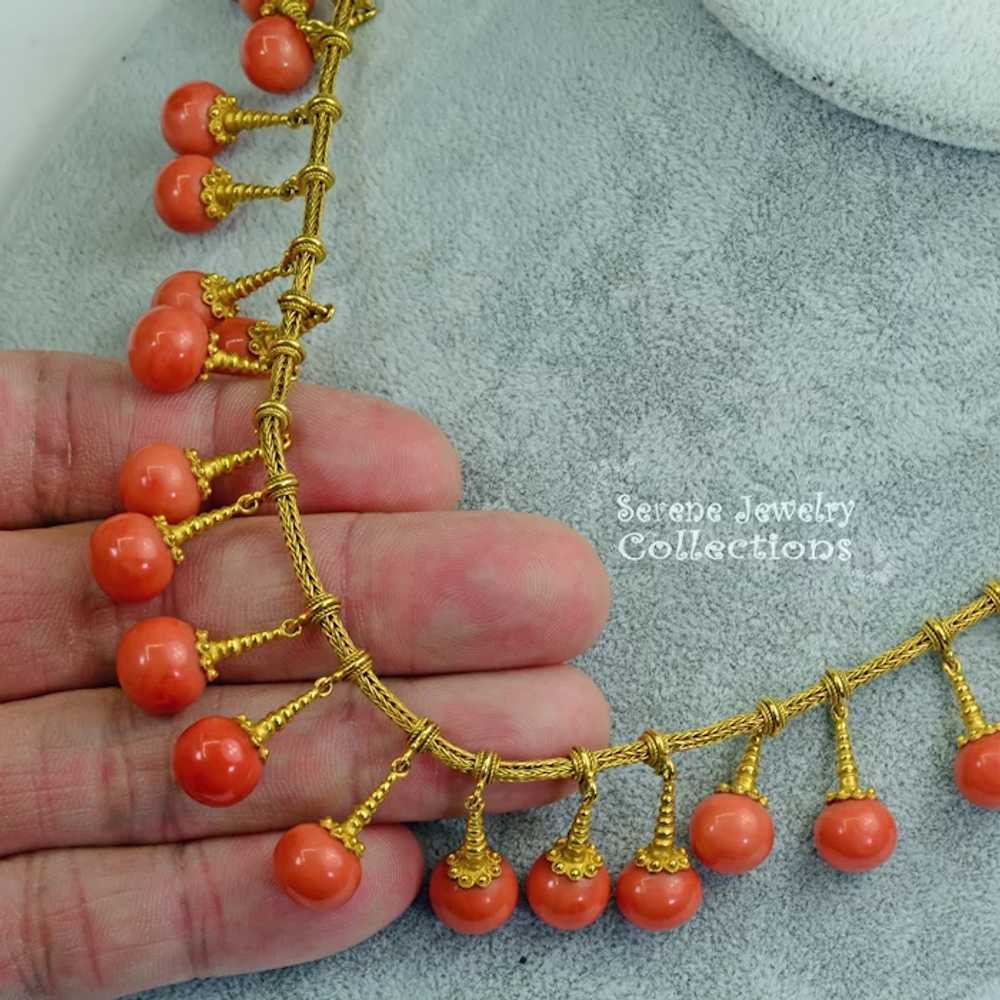 8.6MM-10.5MM Coral Round 21k Solid gold Necklace … - image 2