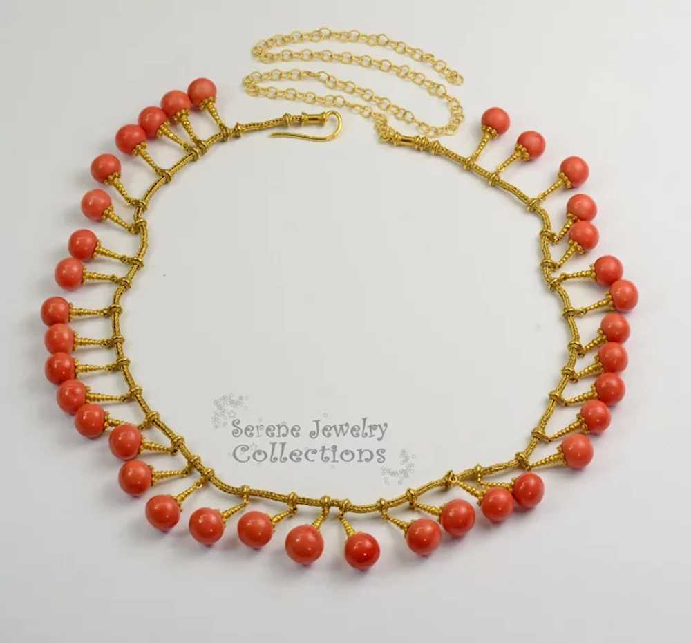 8.6MM-10.5MM Coral Round 21k Solid gold Necklace … - image 4