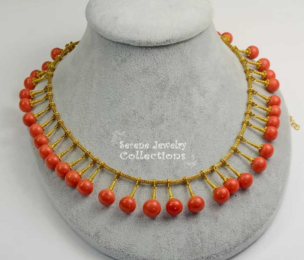 8.6MM-10.5MM Coral Round 21k Solid gold Necklace … - image 5