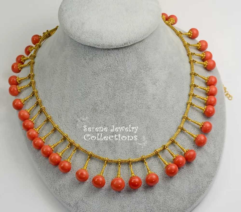 8.6MM-10.5MM Coral Round 21k Solid gold Necklace … - image 6