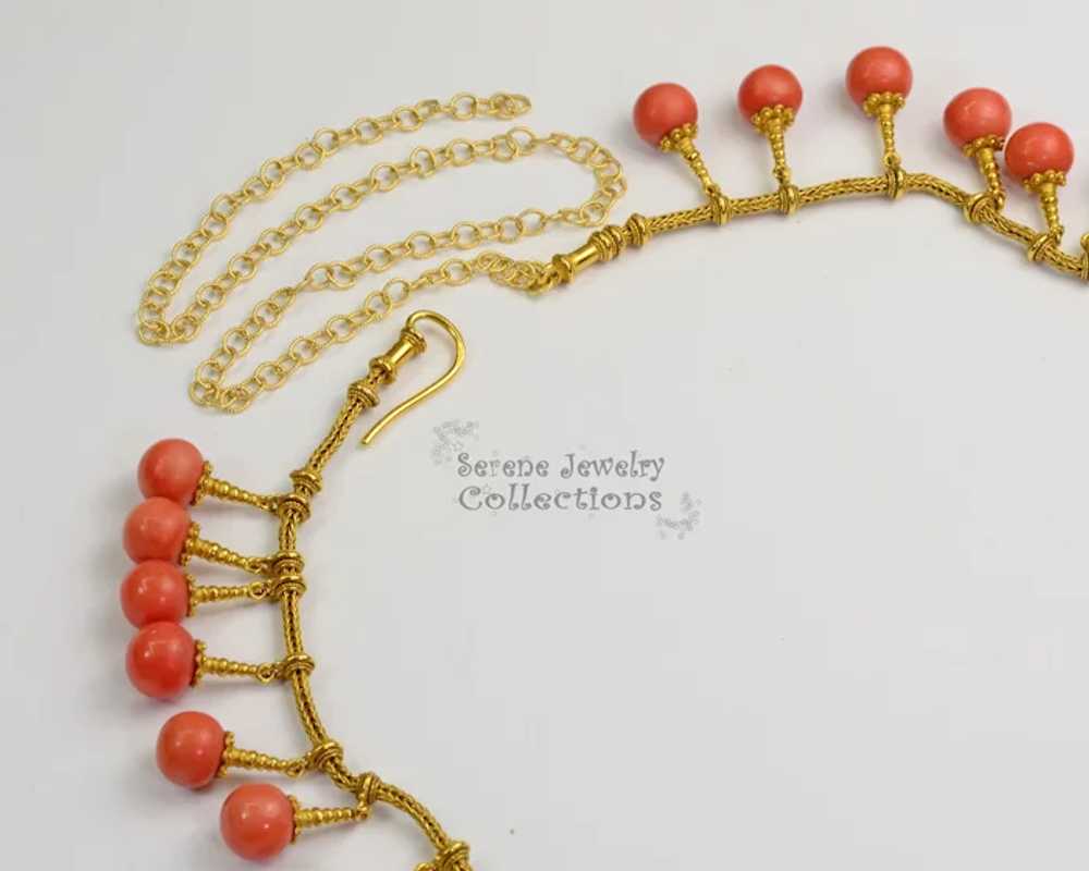 8.6MM-10.5MM Coral Round 21k Solid gold Necklace … - image 7