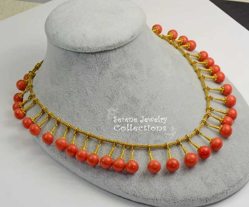 8.6MM-10.5MM Coral Round 21k Solid gold Necklace … - image 9