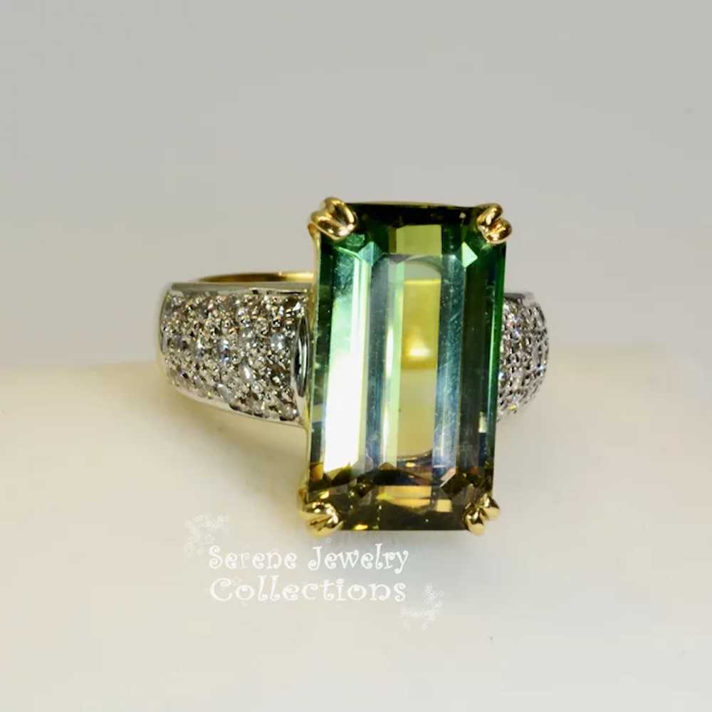 16.98CT Green yellow Bi-Color Tourmaline Diamond … - image 10