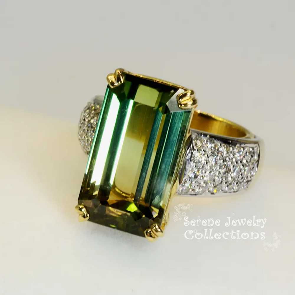 16.98CT Green yellow Bi-Color Tourmaline Diamond … - image 11
