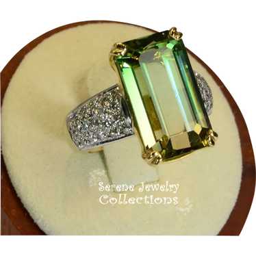 16.98CT Green yellow Bi-Color Tourmaline Diamond … - image 1