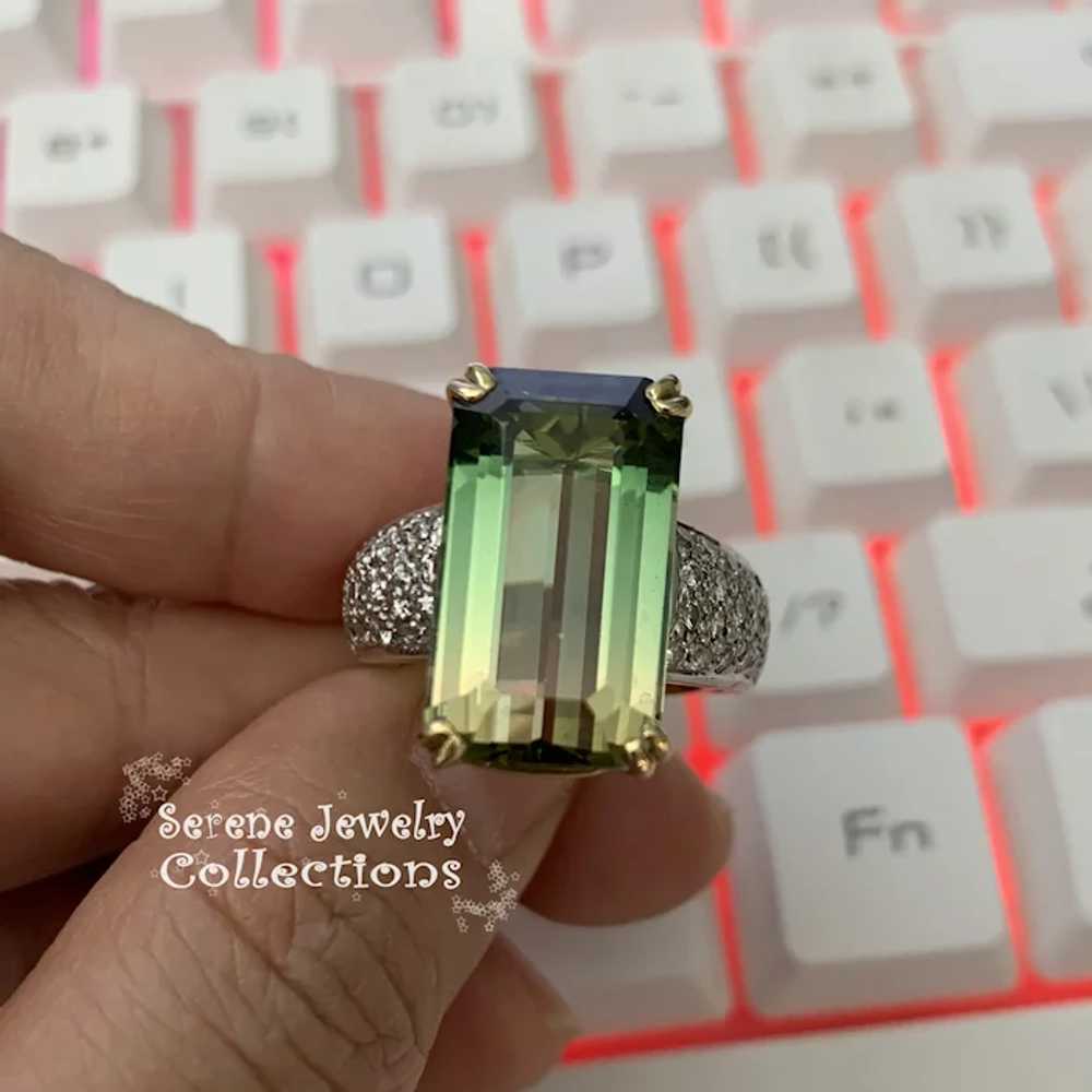 16.98CT Green yellow Bi-Color Tourmaline Diamond … - image 2