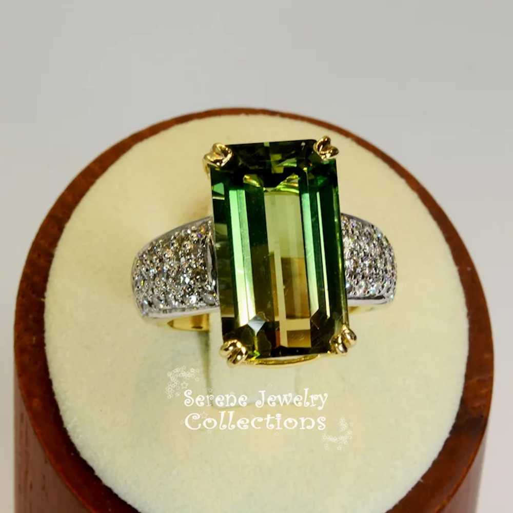 16.98CT Green yellow Bi-Color Tourmaline Diamond … - image 4