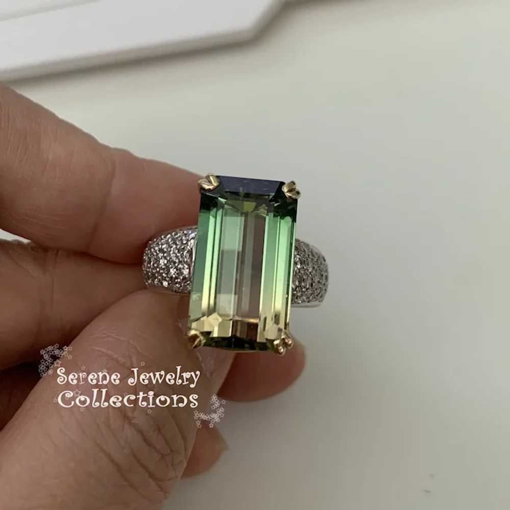 16.98CT Green yellow Bi-Color Tourmaline Diamond … - image 5