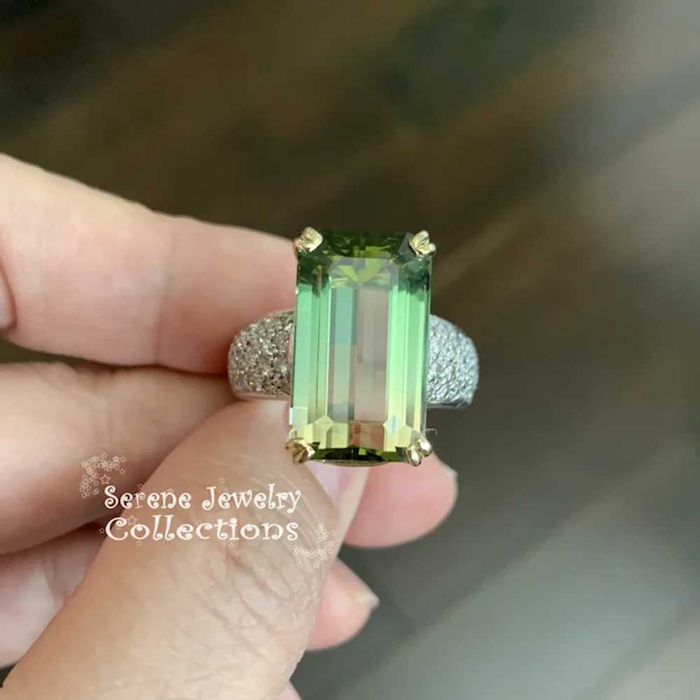 16.98CT Green yellow Bi-Color Tourmaline Diamond … - image 6