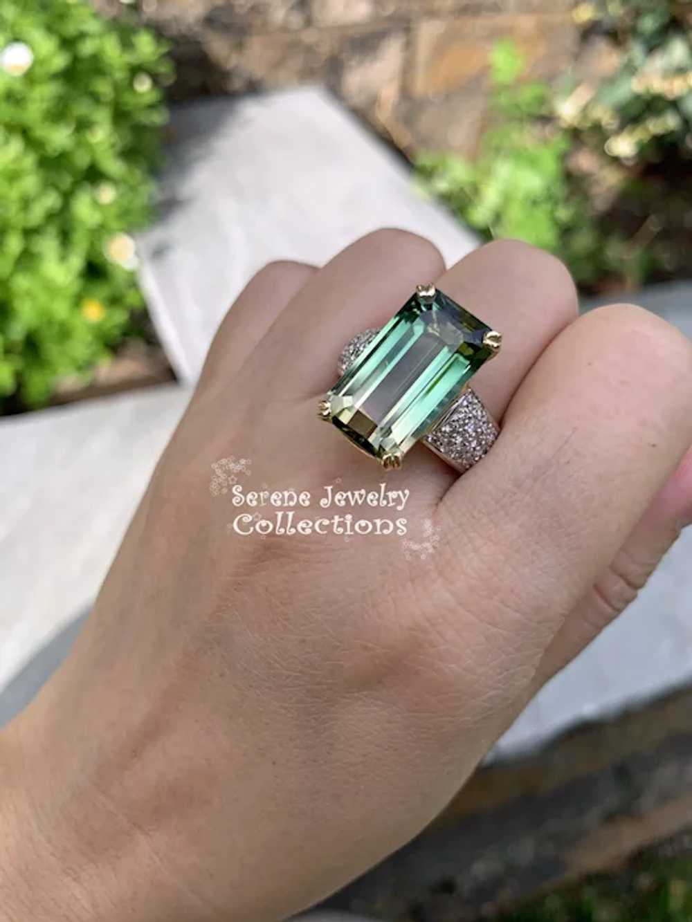 16.98CT Green yellow Bi-Color Tourmaline Diamond … - image 9