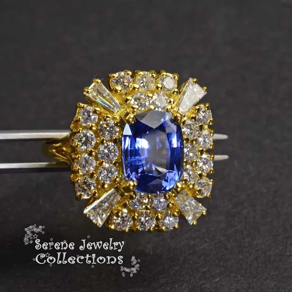 4CT Blue Sapphire Diamond 18k Gold Ring Vintage R… - image 10