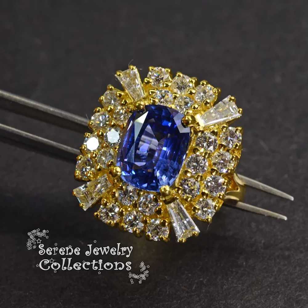 4CT Blue Sapphire Diamond 18k Gold Ring Vintage R… - image 11