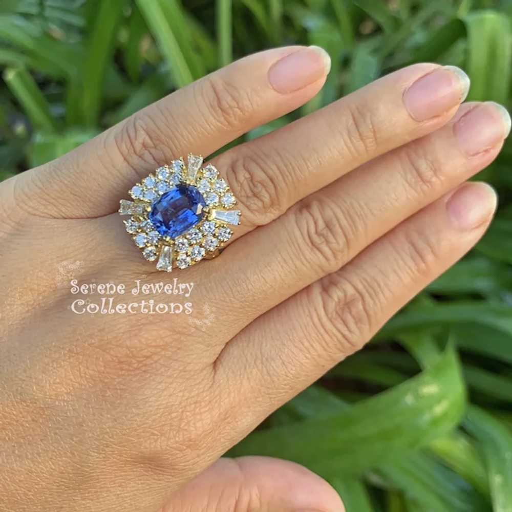 4CT Blue Sapphire Diamond 18k Gold Ring Vintage R… - image 12