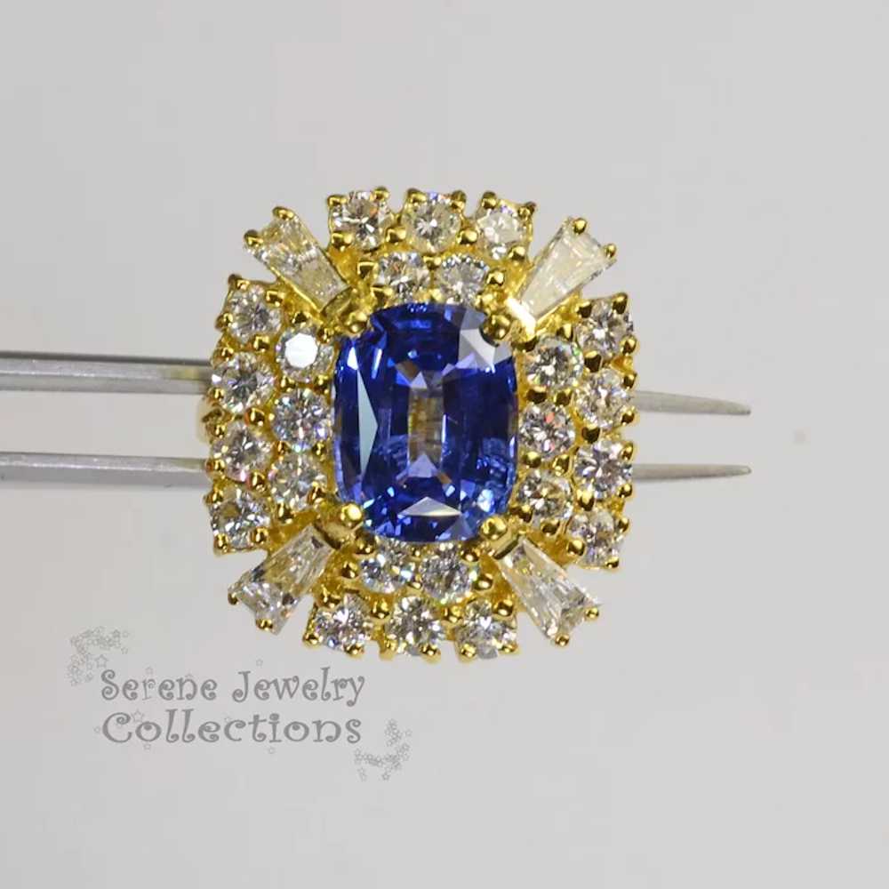 4CT Blue Sapphire Diamond 18k Gold Ring Vintage R… - image 3