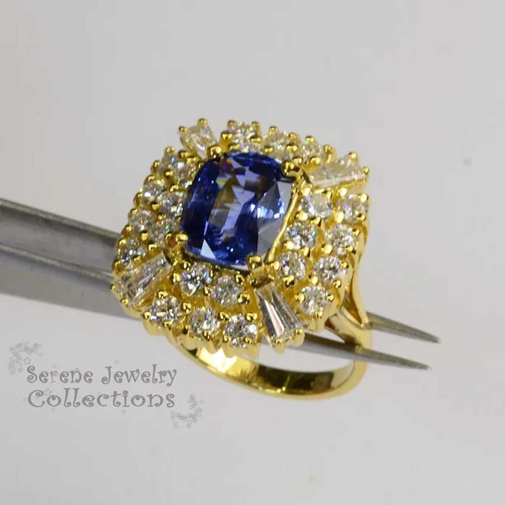 4CT Blue Sapphire Diamond 18k Gold Ring Vintage R… - image 4