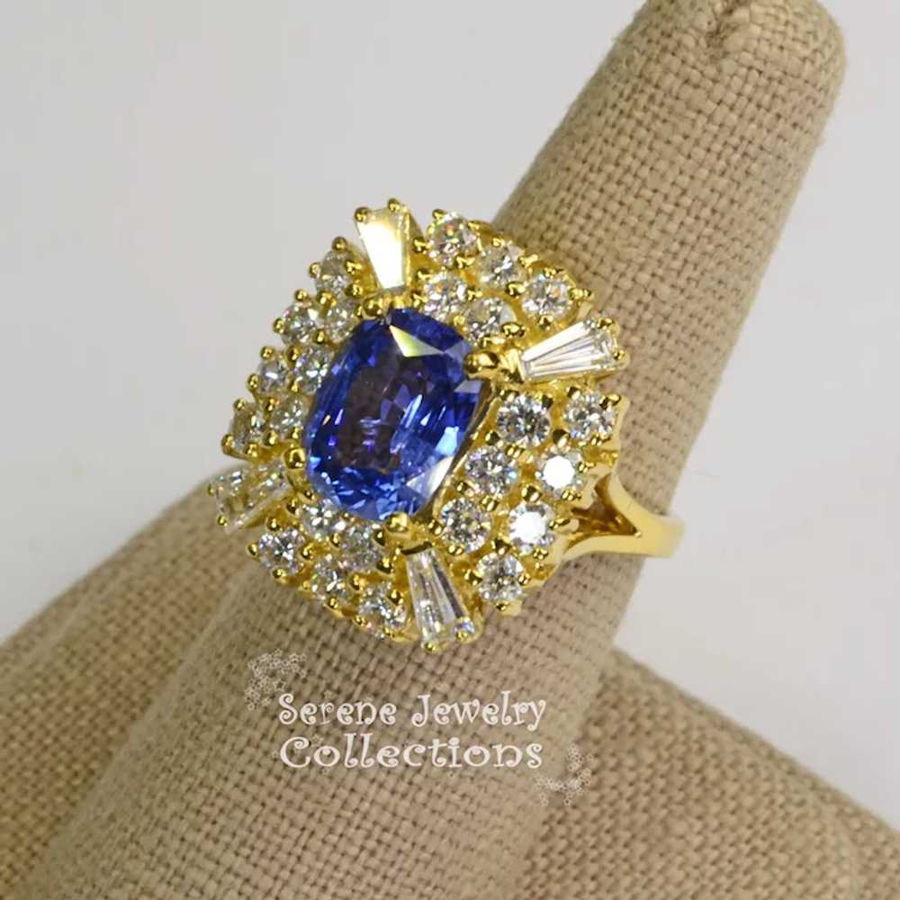 4CT Blue Sapphire Diamond 18k Gold Ring Vintage R… - image 5