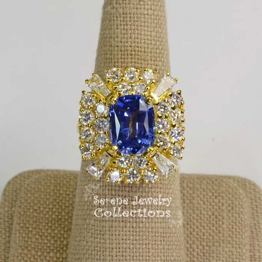 4CT Blue Sapphire Diamond 18k Gold Ring Vintage R… - image 6