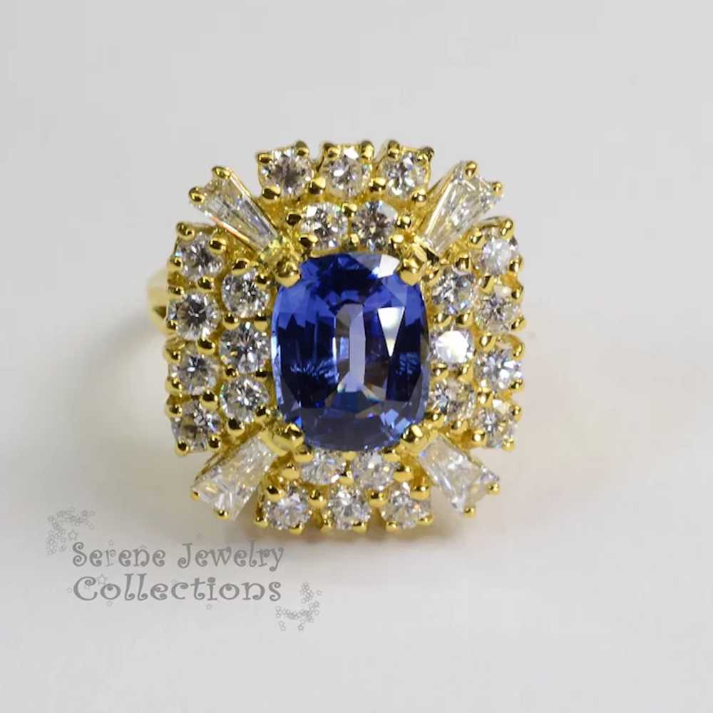 4CT Blue Sapphire Diamond 18k Gold Ring Vintage R… - image 8