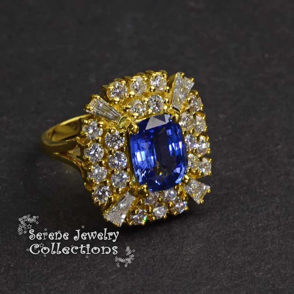 4CT Blue Sapphire Diamond 18k Gold Ring Vintage R… - image 9