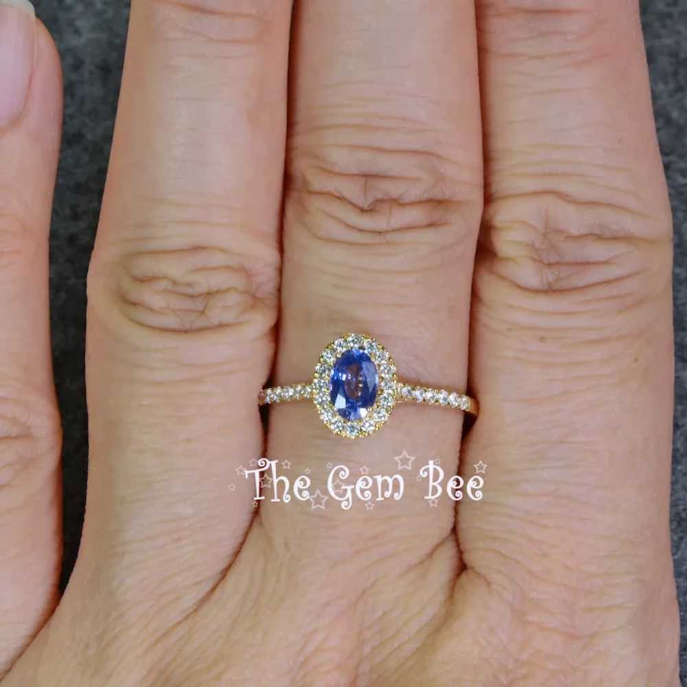 14k Solid Yellow Gold Natural Blue Sapphire Oval … - image 10