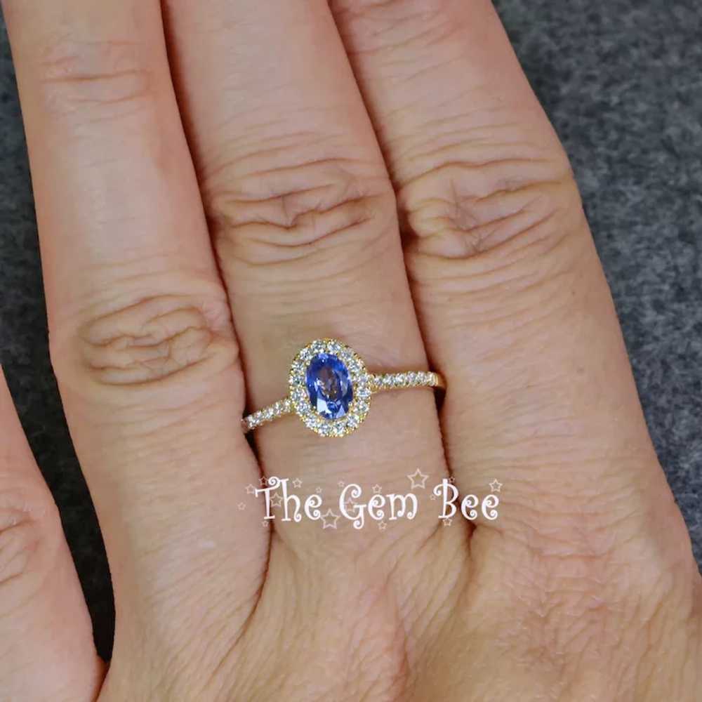 14k Solid Yellow Gold Natural Blue Sapphire Oval … - image 11
