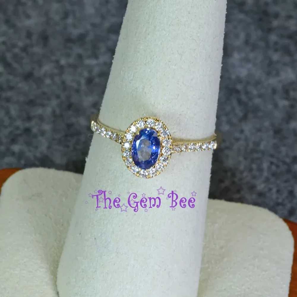 14k Solid Yellow Gold Natural Blue Sapphire Oval … - image 4