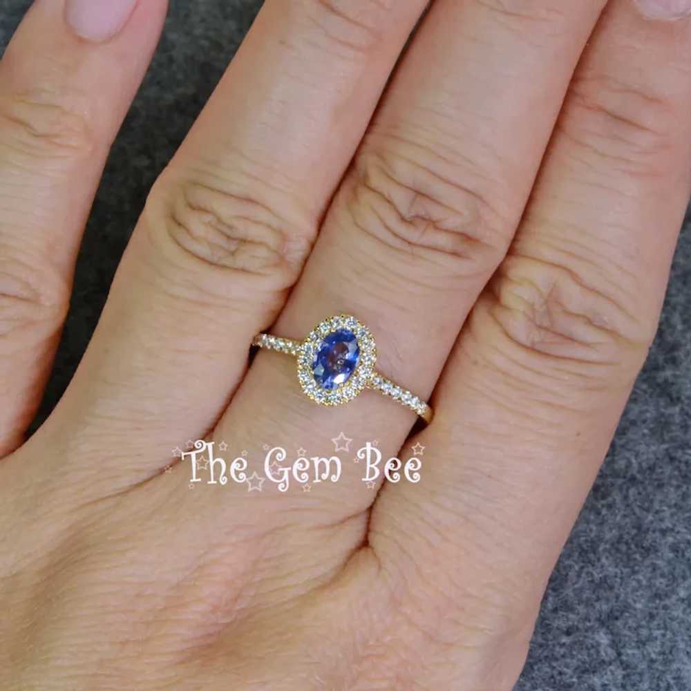 14k Solid Yellow Gold Natural Blue Sapphire Oval … - image 9