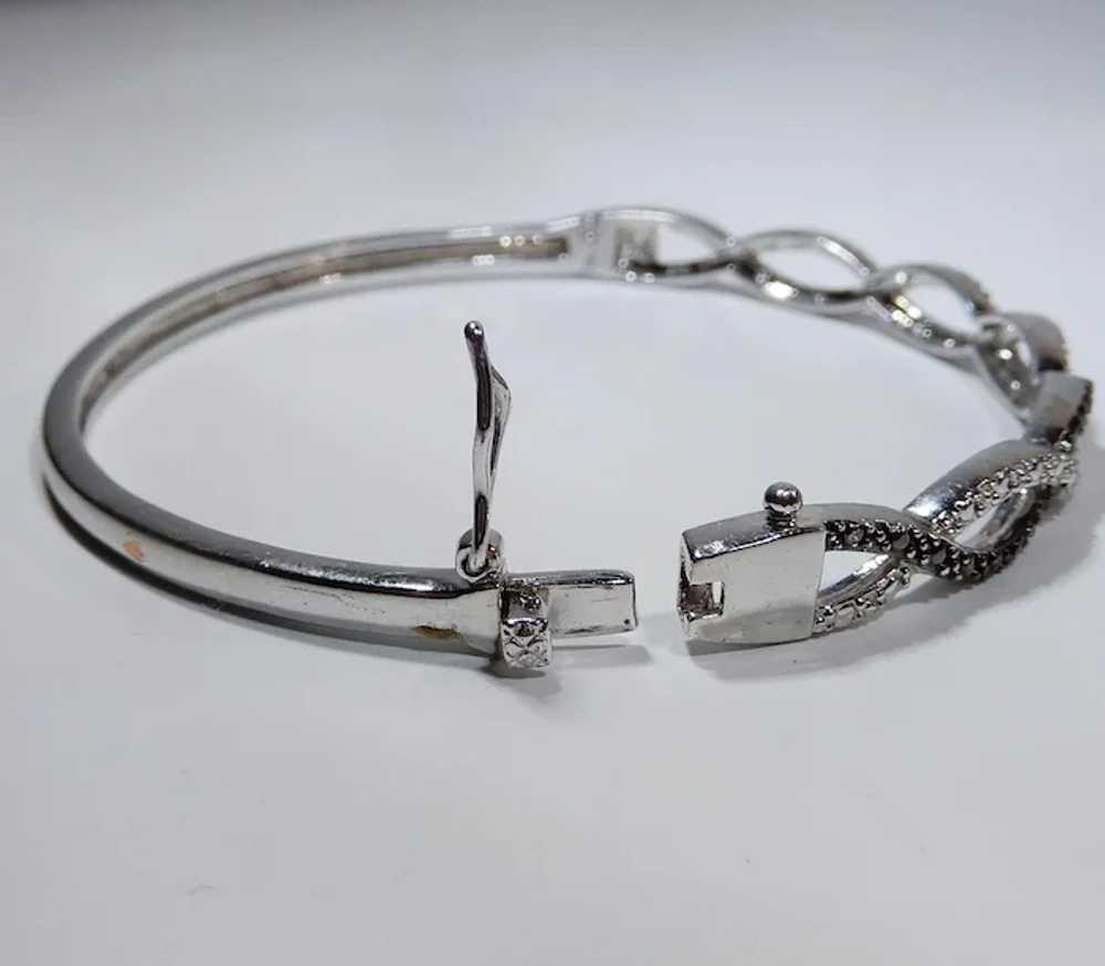 Silvertone Hinged Bangle Bracelet with Security C… - image 2