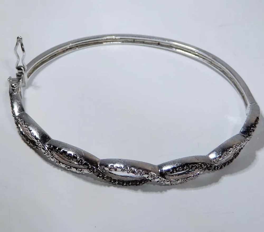 Silvertone Hinged Bangle Bracelet with Security C… - image 3