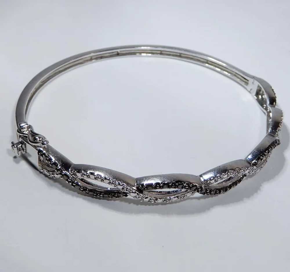 Silvertone Hinged Bangle Bracelet with Security C… - image 5