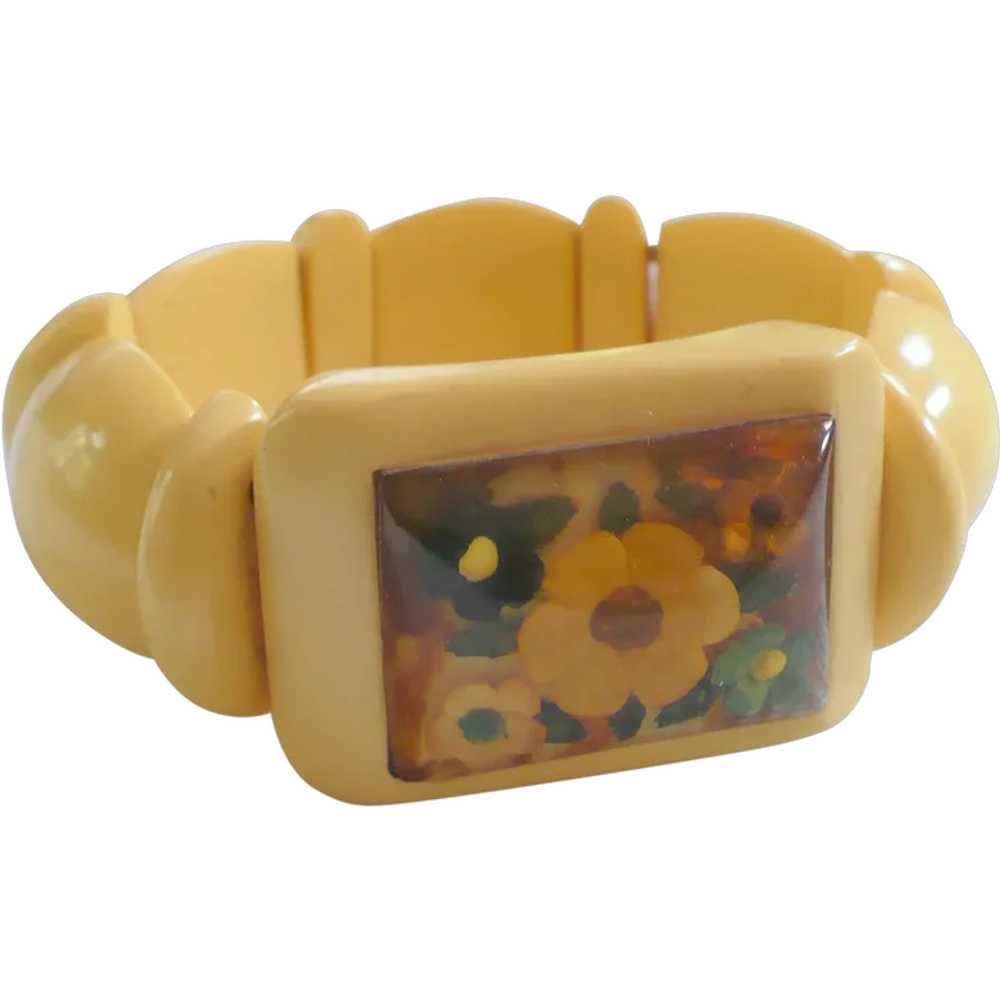 Cream Bakelite Stretch Bracelet - image 1