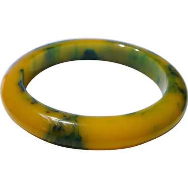 Marbled Yellow Blue Bakelite Bracelet - image 1