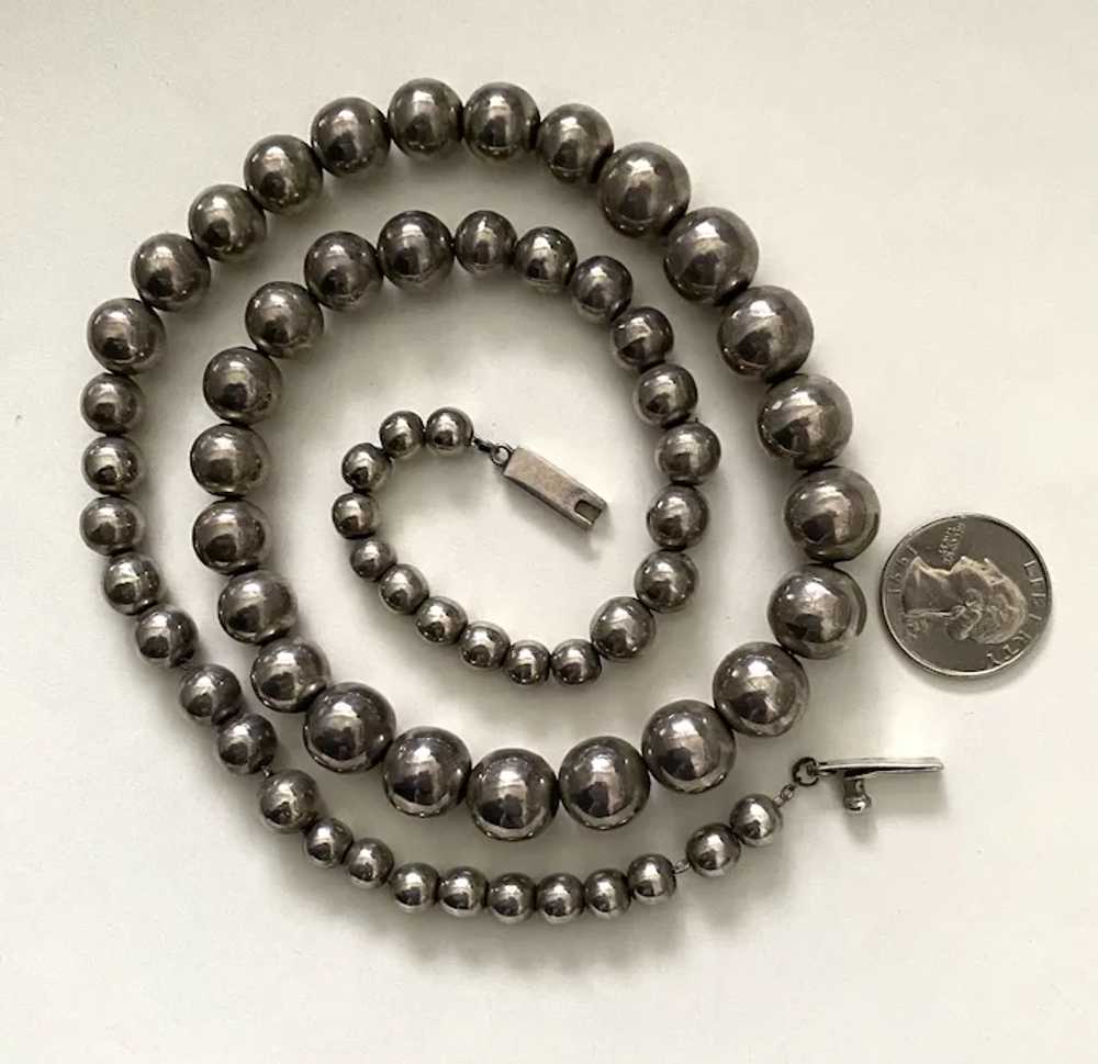 Vintage MEXICAN STERLING Bead Necklace  (28" long) - image 10