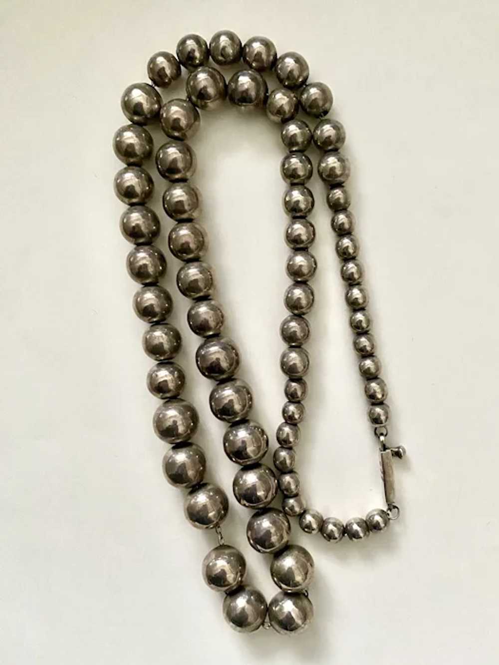 Vintage MEXICAN STERLING Bead Necklace  (28" long) - image 12
