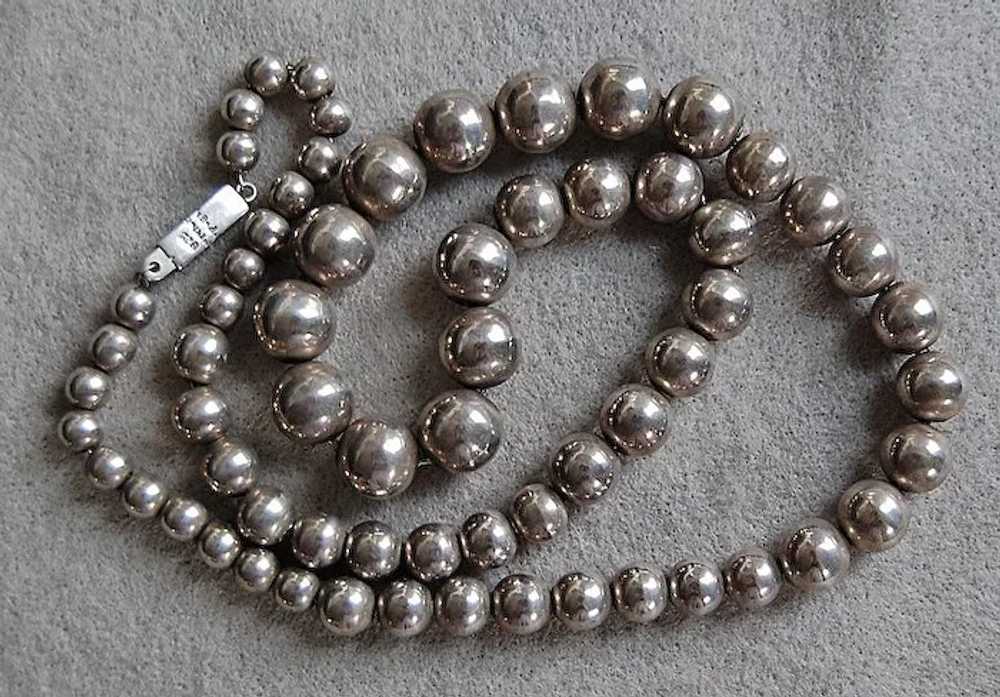 Vintage MEXICAN STERLING Bead Necklace  (28" long) - image 1