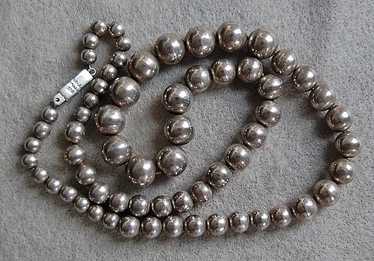 Vintage MEXICAN STERLING Bead Necklace  (28" long) - image 1
