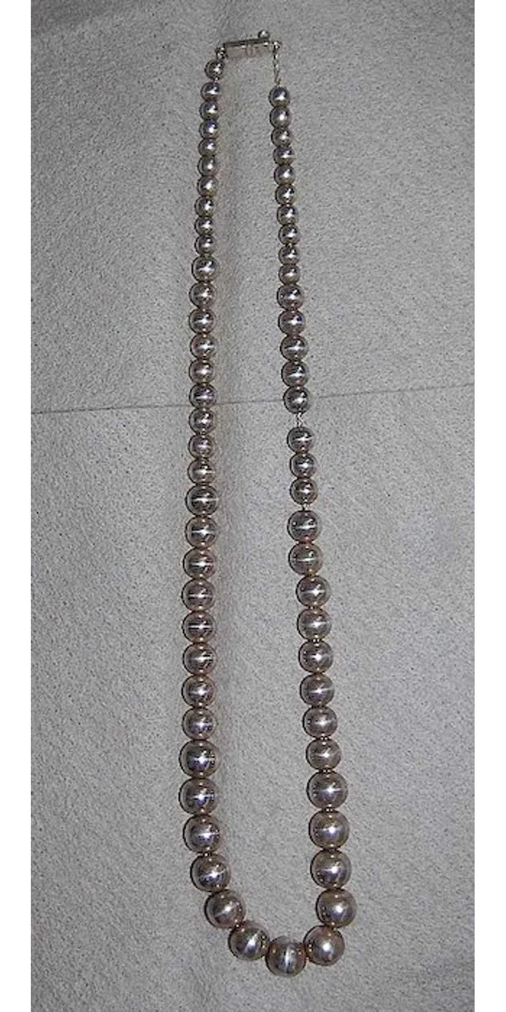Vintage MEXICAN STERLING Bead Necklace  (28" long) - image 4